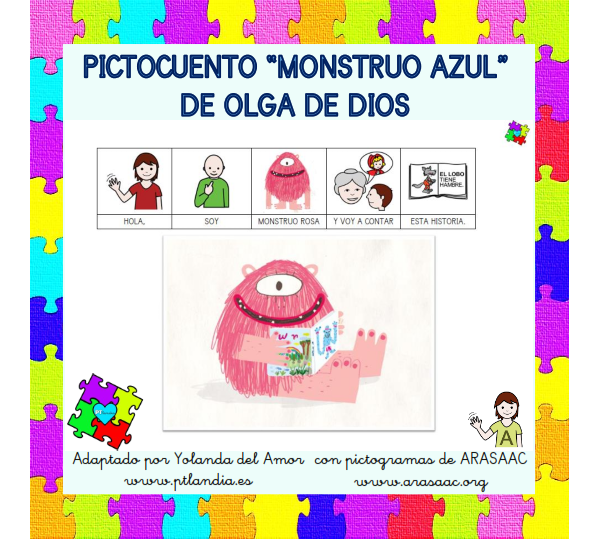 Cuento "Monstruo Azul" de Olga de Dios adaptado con pictogramas de ARASAAC